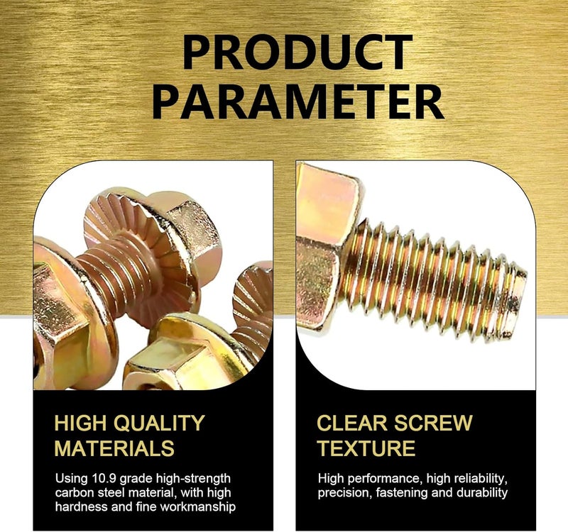 Anyhut 10PCS Exhaust Manifold Bolt Kit – High-Strength Carbon Steel, 0.7" x 1.45", hex Flange nut Screws (Non-Slip). Color Zinc Plated, Universal fit for Most car Models (Gold) - Image 3